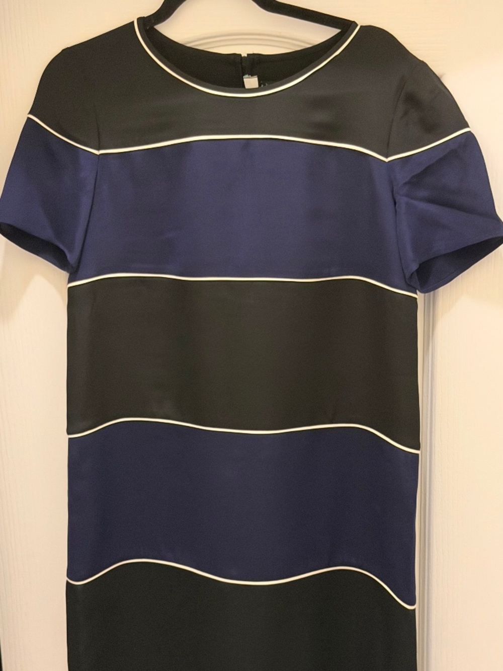 Theory "Bailou" Silk Border Shift Dress - Navy/Black/White - Size 8